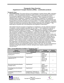 Therapeutic Class Overview Angiotensin II Receptor Blockers (Arbs) – Combination Products