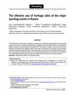 The Effective Use of Heritage Sites of the Major Sporting Events in Russia