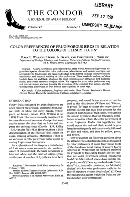 Color Preferences of Frugivorous Birds in Relation to the Colors of Fleshy Fruits’