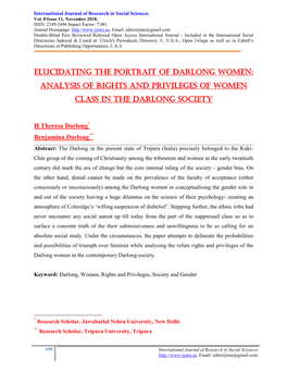 Elucidating the Portrait of Darlong Women: Analysis of Rights and Privileges of Women Class in the Darlong Society