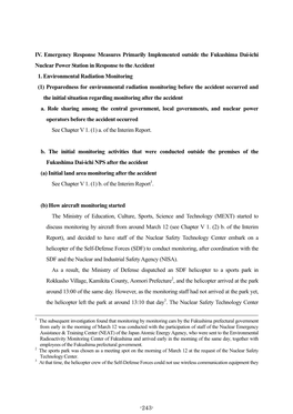 IV. Emergency Response Measures Primarily Implemented Outside the Fukushima Dai-Ichi Nuclear Power Station in Response to the Accident 1