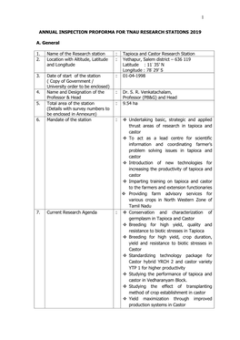 Annual Inspection Proforma for Tnau Research Stations 2019