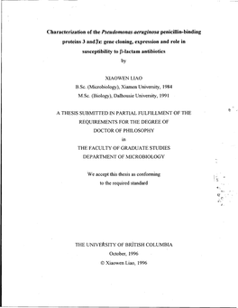 Characterization of the Pseudomonas Aeruginosa Penicillin-Binding Proteins 3 And3x: Gene Cloning, Expression and Role in Susceptibility to Pmactam Antibiotics By
