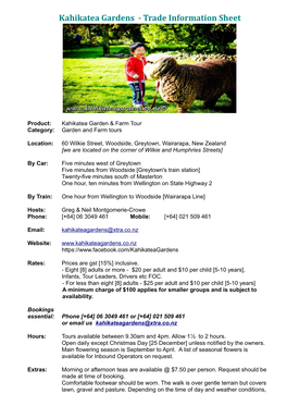 Kahikatea Gardens - Trade Information Sheet