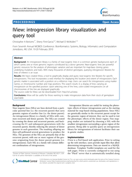 Introgression Library Visualization and Query Tool Christopher a Bottoms1*, Sherry Flint-Garcia1,2, Michael D Mcmullen1,2 from Seventh Annual MCBIOS Conference