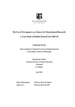 The Use of Newspapers As a Source for Musicological Research: a Case