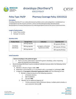 Droxidopa (Northera®) EOCCO POLICY