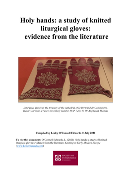 Holy Hands: a Study of Knitted Liturgical Gloves: Evidence from the Literature