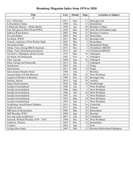 Bromleag Magazine Index from 1974 to 2020