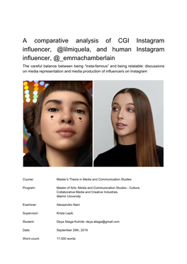 A Comparative Analysis of CGI Instagram Influencer, @Lilmiquela