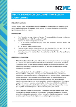 Specific Promotion Or Competition Rules – Flight Centre