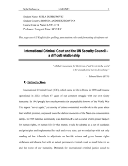 International Criminal Court and the UN Security Council – a Difficult Relationship