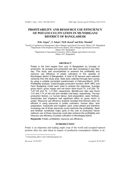 Profitability and Resource Use Efficiency of Potato Cultivation in Munshiganj District of Bangladesh