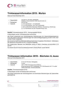Trinkwasserinformation 2019 - Murten Stand Per Ende Dezember 2019
