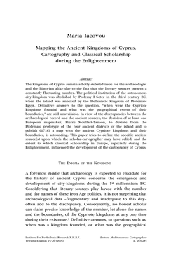 Maria Iacovou Mapping the Ancient Kingdoms of Cyprus. Cartography