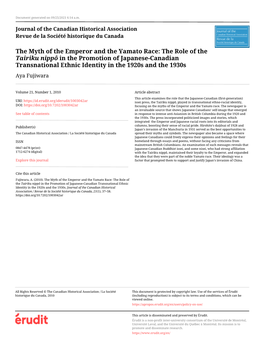 The Role of the Tairiku Nippô in the Promotion of Japanese-Canadian Transnational Ethnic Identity in the 1920S and the 1930S Aya Fujiwara