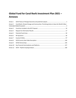 Global Fund for Coral Reefs Investment Plan 2021 – Annexes