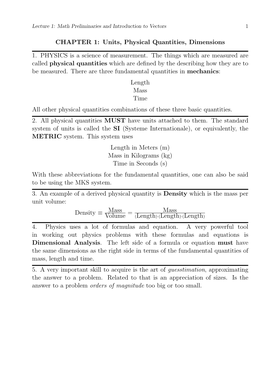 CHAPTER 1: Units, Physical Quantities, Dimensions