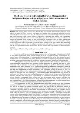 The Local Wisdom to Sustainable Forest Management of Indigenous People in East Kalimantan: Local Action Toward Global Solution