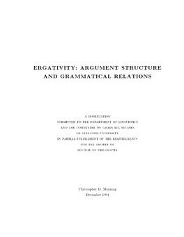 Ergativity: Argument Structure and Grammatical