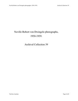 Neville Robert Von Dwingelo Photographs, 1950-1959. Archival Collection 39