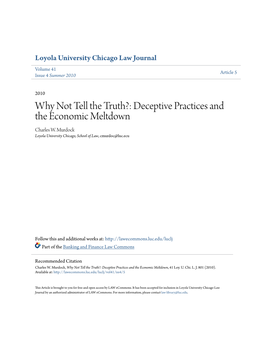 Why Not Tell the Truth?: Deceptive Practices and the Economic Meltdown Charles W