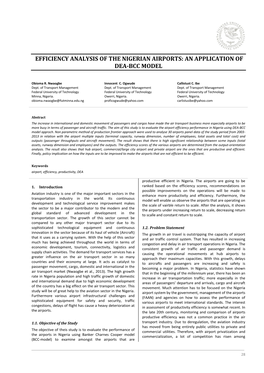 Efficiency Analysis of the Nigerian Airports: an Application of Dea-Bcc Model