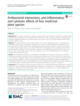 Antibacterial Interactions, Anti-Inflammatory and Cytotoxic Effects of Four Medicinal Plant Species Refilwe G