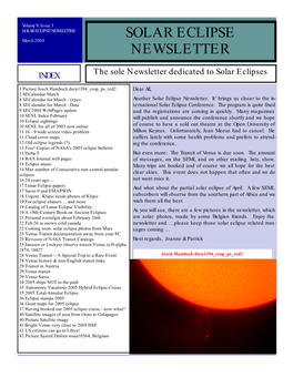 SOLAR ECLIPSE NEWSLETTER SOLAR ECLIPSE March 2004 NEWSLETTER