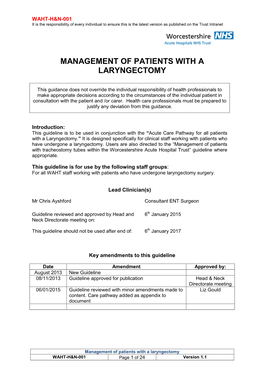 Management of Patients with a Laryngectomy