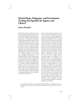 Marital Rape, Polygamy, and Prostitution: Trading Sex Equality for Agency and Choice?