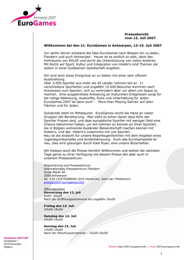 Pressebericht Vom 12. Juli 2007 Willkommen Bei Den 11