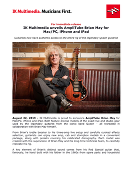 IK Multimedia Unveils Amplitube Brian May for Mac/PC, Iphone and Ipad
