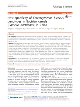 Host Specificity of Enterocytozoon Bieneusi Genotypes in Bactrian