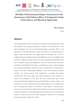 The Role of Environmental Impact Assessment in the Governance of Nu-Salween River: a Comparative Study of the Chinese and Myanmar Approaches