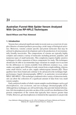 Australian Funnel-Web Spider Venom Analyzed with On-Line RP-HPLC Techniques