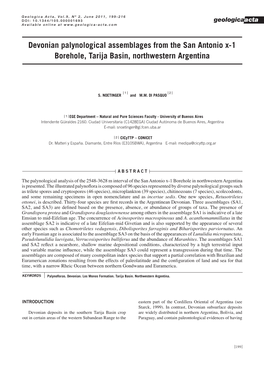 Devonian Palynological Assemblages from the San Antonio X-1 Borehole, Tarija Basin, Northwestern Argentina