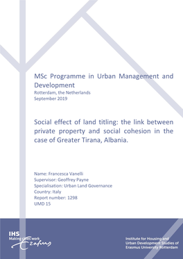 Msc Programme in Urban Management and Development Rotterdam, the Netherlands September 2019