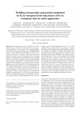 Profiling of Transcripts and Proteins Modulated by K-Ras Oncogene in the Lung Tissues of K-Ras Transgenic Mice by Omics Approaches