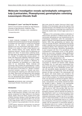 Molecular Investigation Reveals Epi/Endophytic Extrageneric Kelp (Laminariales, Phaeophyceae) Gametophytes Colonizing Lessoniopsis Littoralis Thalli