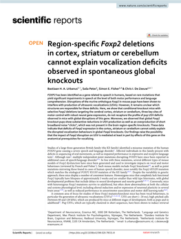 Region-Specific Foxp2 Deletions in Cortex, Striatum Or Cerebellum
