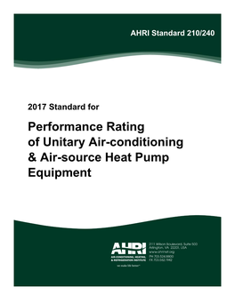 AHRI 210/240 (2017): Performance Rating of Unitary Air-Conditioning