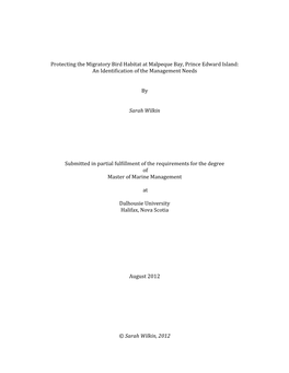 Protecting the Migratory Bird Habitat at Malpeque Bay, Prince Edward Island: an Identification of the Management Needs