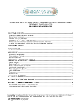 Behavorial Health Department – Primary Care Center and Fireweed Treatment Guidelines for Adjustment Disorders