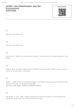 LA363: Law Globalisation and the Environment | University of Warwick