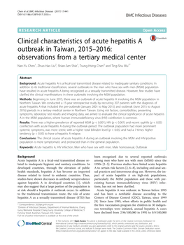 Clinical Characteristics of Acute Hepatitis a Outbreak in Taiwan, 2015–2016: Observations from a Tertiary Medical Center