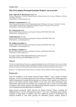 The Sri Lankan Personal Genome Project: an Overview