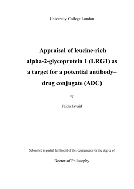 LRG1) As a Target for a Potential Antibody– Drug Conjugate (ADC