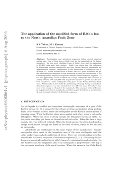 The Application of the Modified Form of Bath's Law to the North Anatolian Fault Zone