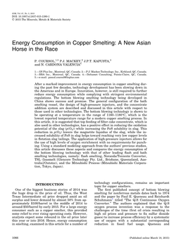 Energy Consumption in Copper Smelting: a New Asian Horse in the Race